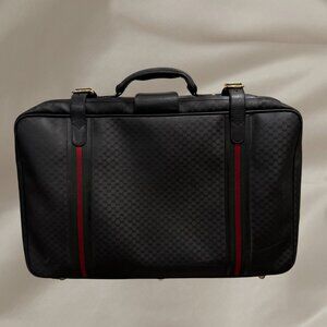 Vintage Gucci Luggage GG Monogram Suitcase With Leather Trim